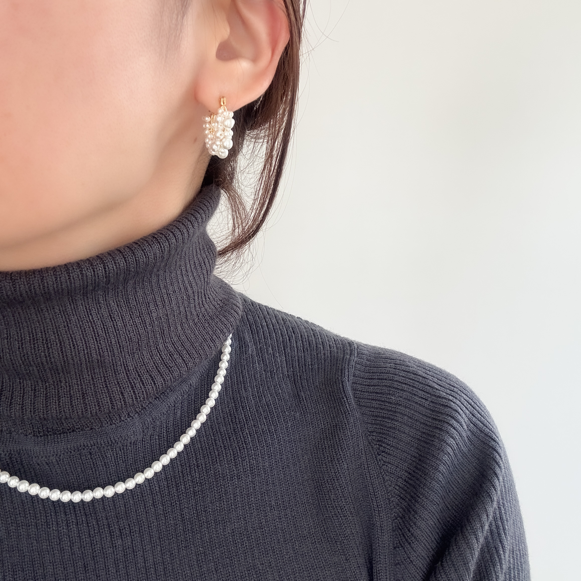 【国産貝パール】フープピアス/イヤリング＆ネックレスセット40cm〈シルバー〉